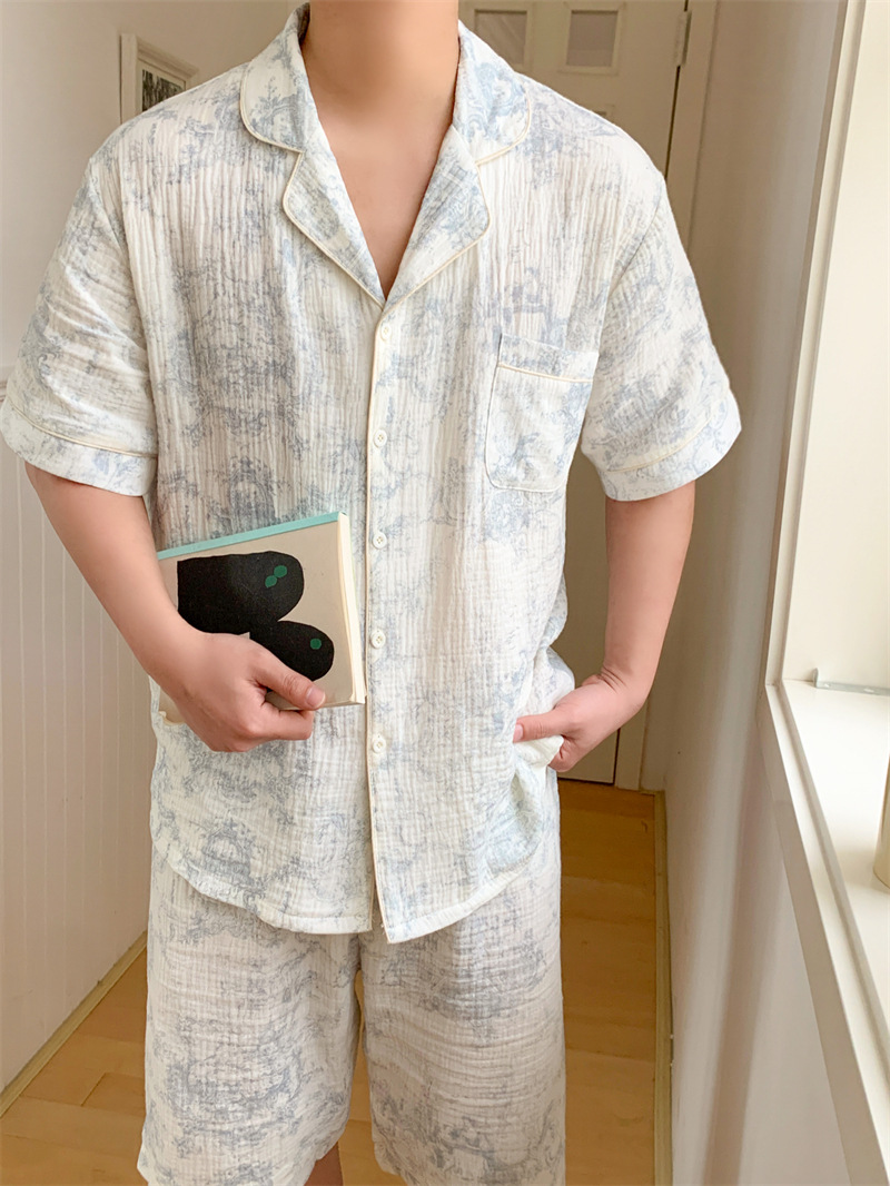 (커플잠옷) (케이브반팔원피스잠옷) 신혼 연인 남성 여성 반바지잠옷 봄 여름 파자마 상세 이미지 6