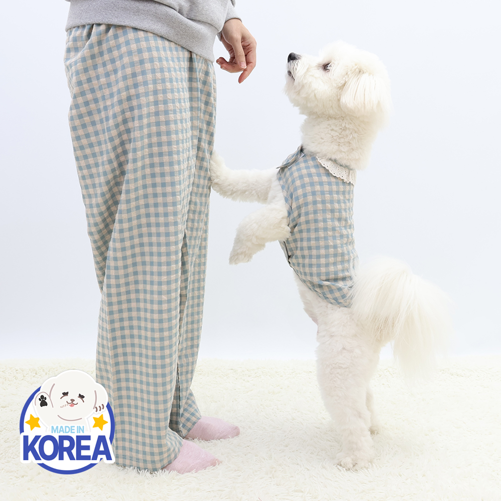 국산 강아지 견주 커플룩 애견 옷 여름 티셔츠 D체크독 - 상세 이미지 4