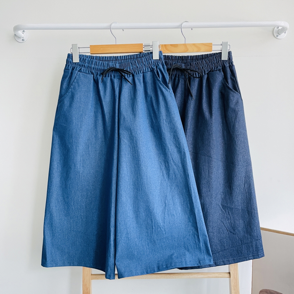 여름 키작녀 와이드청바지 여성 밴딩 고무줄 빅사이즈 편한 7부 데님 팬츠