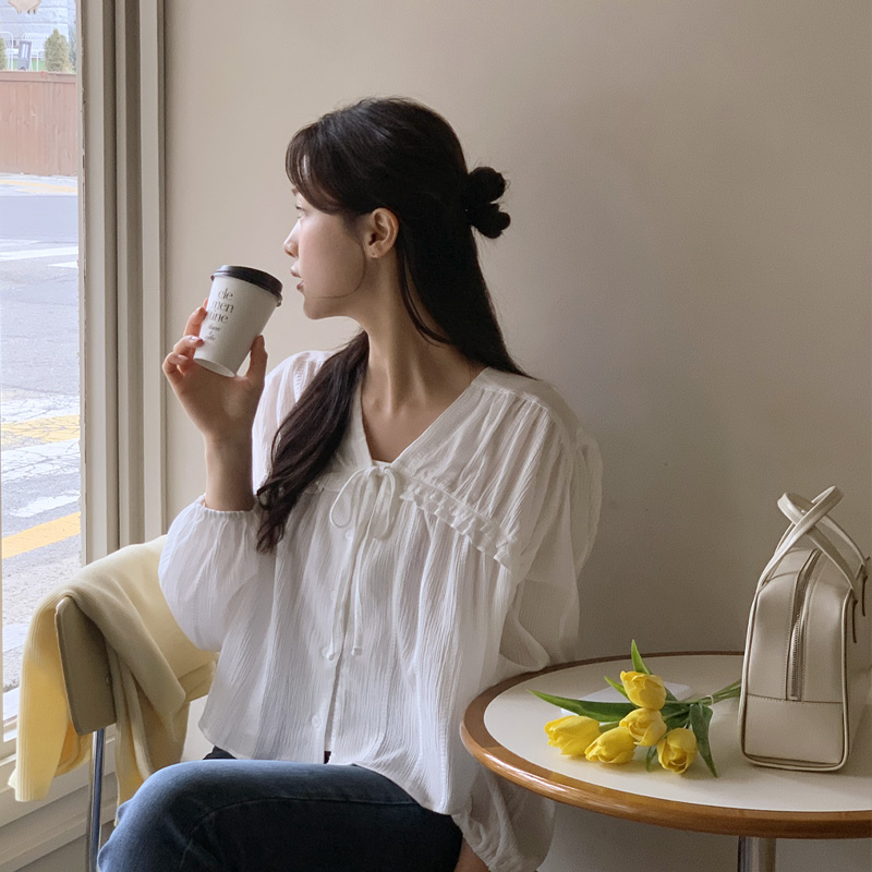 아일로 요루 셔링 여리 루즈핏 크롭 블라우스 bs7860 - 상세 이미지 2