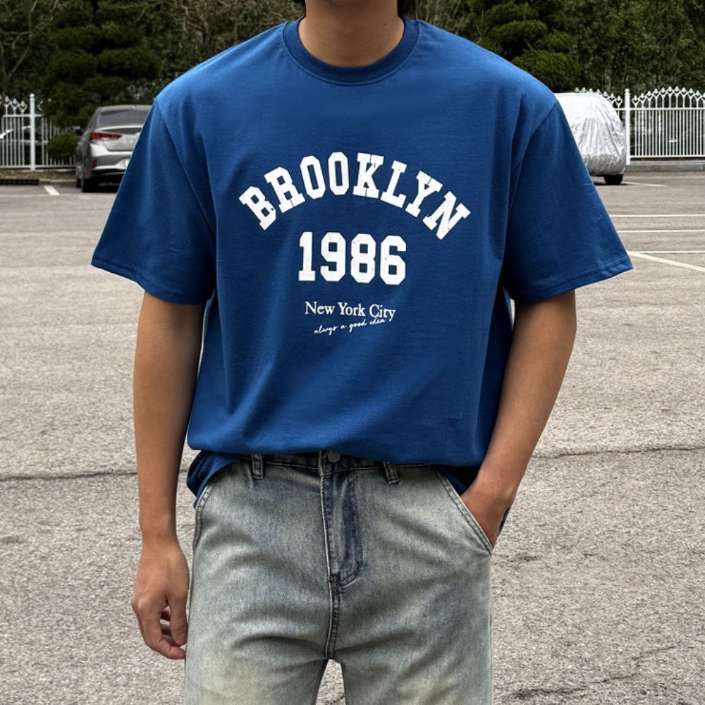 남자 브루클린 1986 오버핏 여름 레터링 반팔티 - 상세 이미지 2