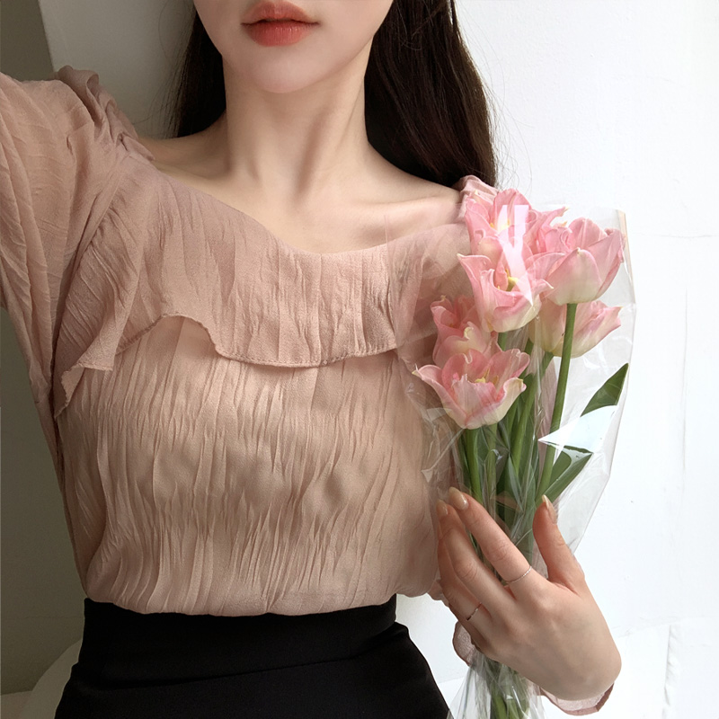 (오프숄더가능투웨이링클소재) 쥴리 투웨이숄더 링클 프릴 블라우스 bs7869 - 상세 이미지 2