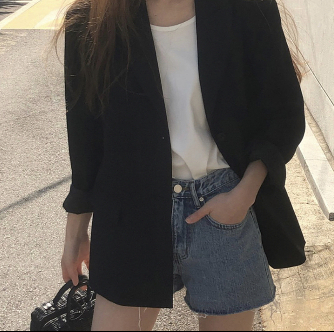 (자체제작)어텀 투버튼 루즈핏 하프 자켓 오버핏 테일러드 블레이저 싱글 봄 자켓 간절기 아우터 카키/블랙 이미지 3