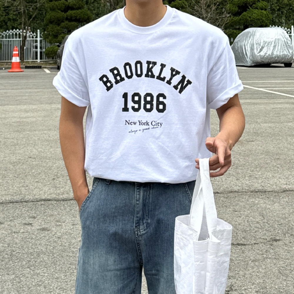 남자 브루클린 1986 오버핏 여름 레터링 반팔티 - 상세 이미지 3