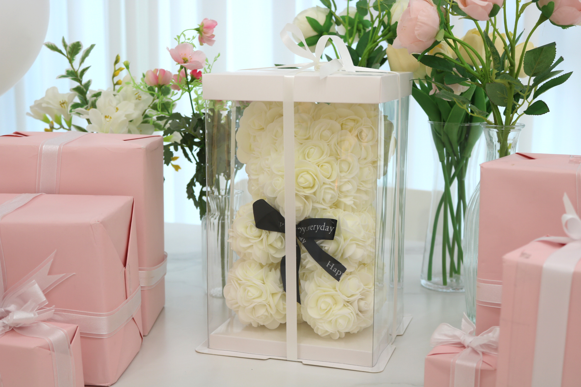 빼빼로데이 곰 꽃다발 커플 크리스마스 꽃 선물 프리저브드 플라워 여자친구 생일 베어핑크 상세 이미지 8