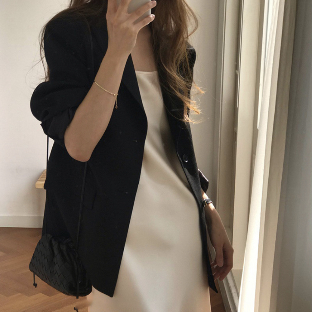 (자체제작)어텀 투버튼 루즈핏 하프 자켓 오버핏 테일러드 블레이저 싱글 봄 자켓 간절기 아우터 카키/블랙 이미지 4