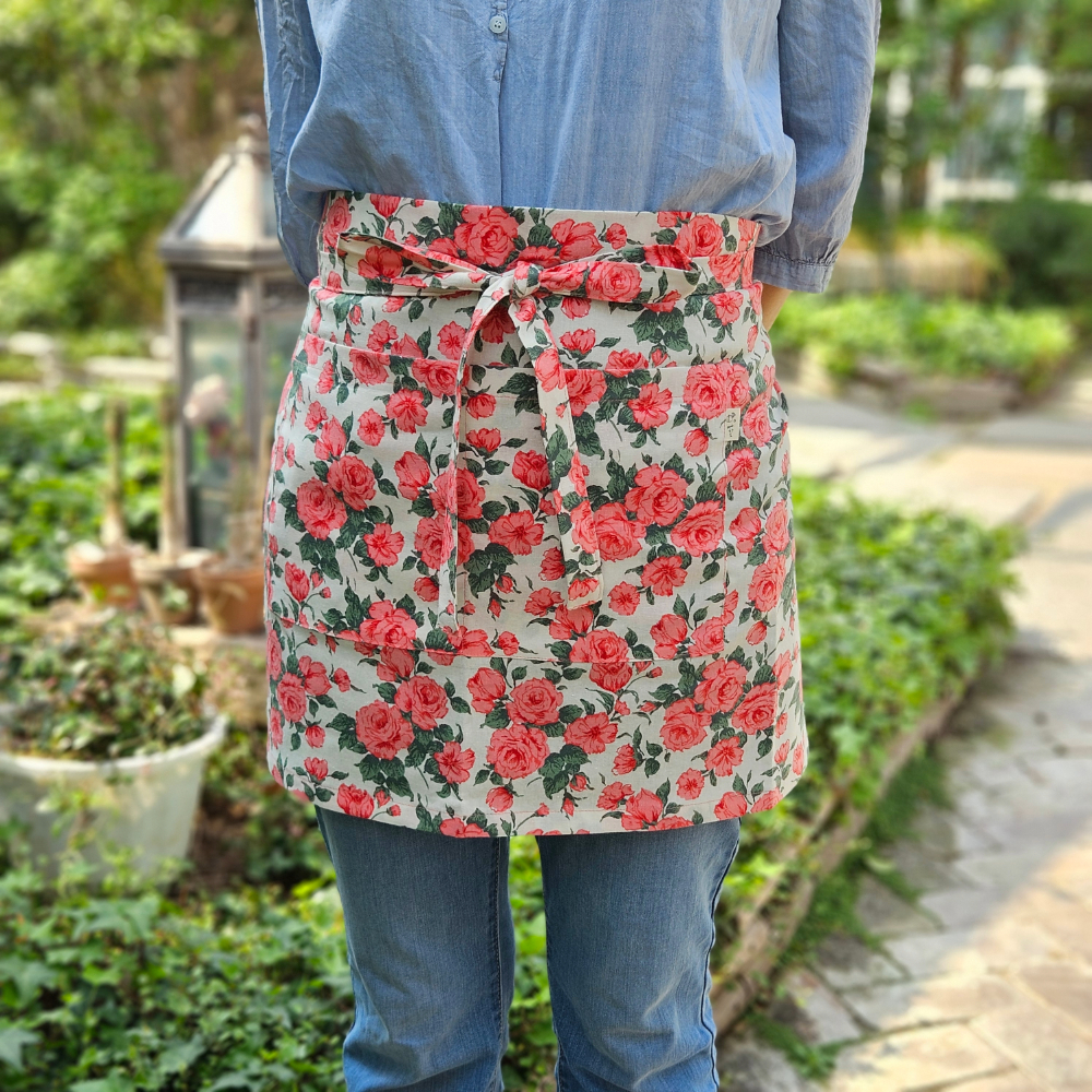 [허리앞치마] 린넨 미니 카페 공방 하프에이프런 엘르로즈핑크 홈수니