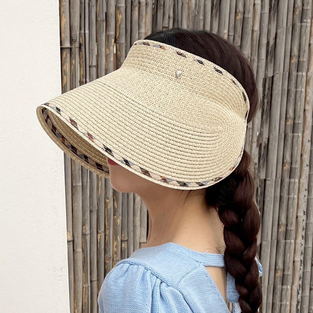 산책모자 챙넓은모자 휴양지 여행 여성 여름 벙거지 밀짚 체크라인 썬캡 모자