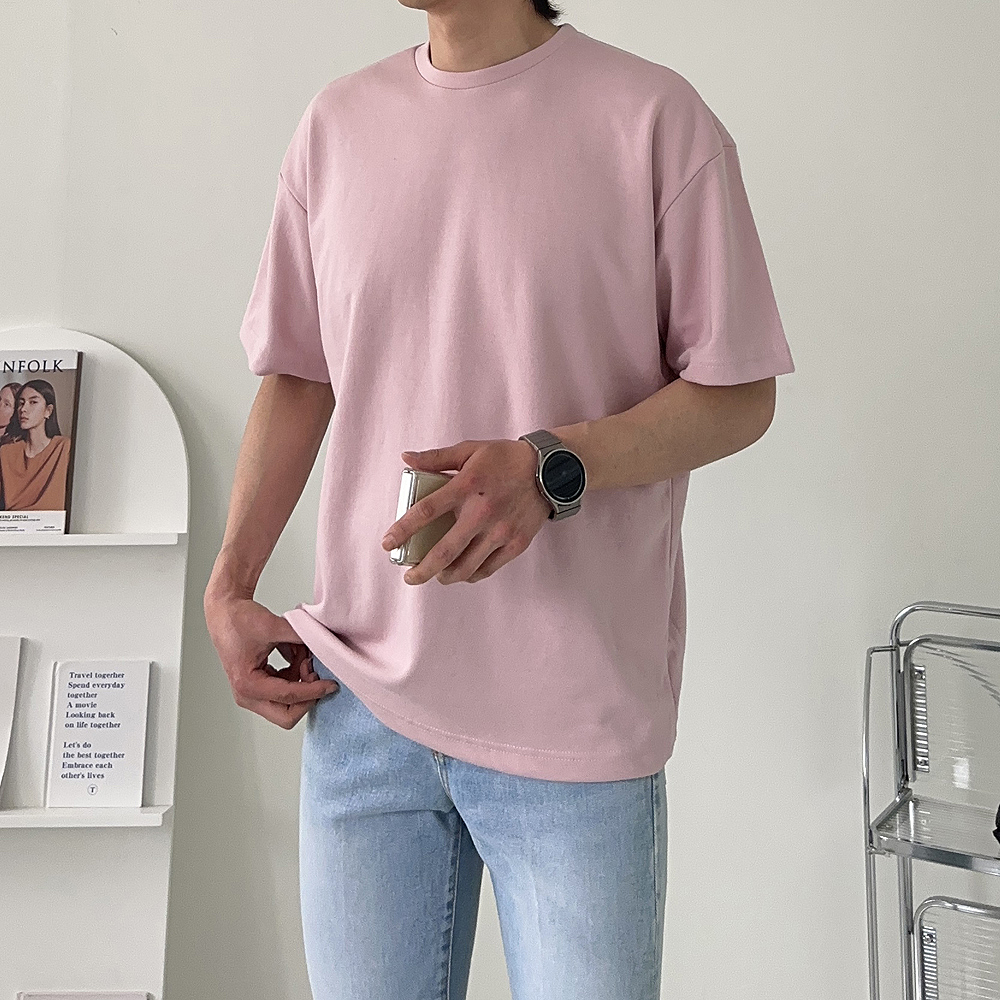 남자 반팔티 빅사이즈 커플 오버핏 무지 반팔 티셔츠 - 상세 이미지 4