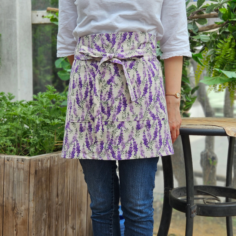 [허리앞치마] 린넨 미니 카페 공방 하프에이프런 라벤더 홈수니