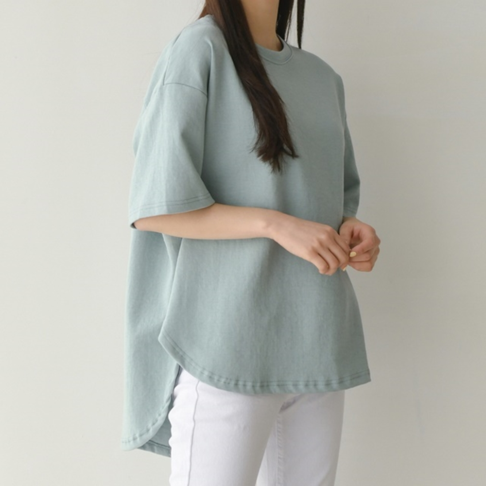여성 여름 기본 반팔티 언발 무지 루즈핏 오버핏 절개 반팔 티셔츠 - 상세 이미지 5