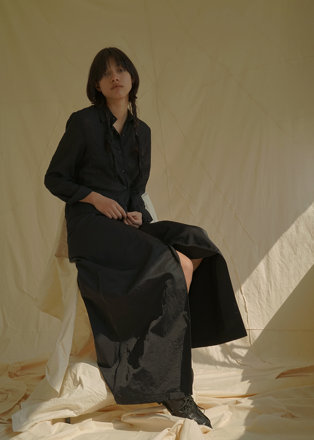 루드 나일론 맥시 롱 랩스커트 국산 원단 H라인 A라인 머메이드 라인 Skirt 01 - 상세 이미지 2