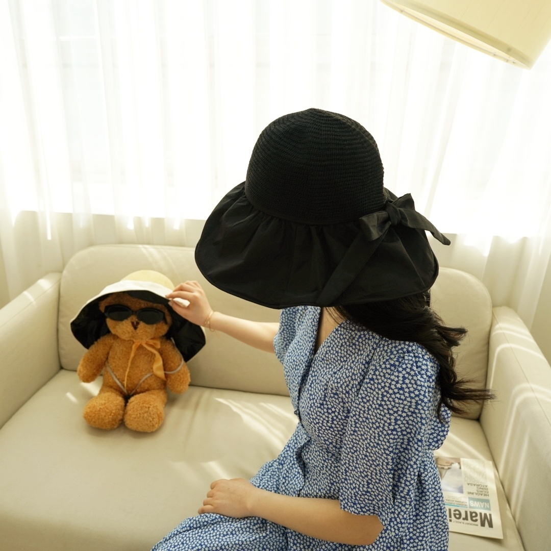 라탄버킷햇 여름 페도라 리본 모자 휴양지 챙넓은 벙거지 - 상세 이미지 5