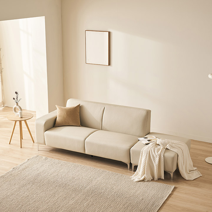 삼익가구 모니스 가죽 소파 3인용 스툴포함