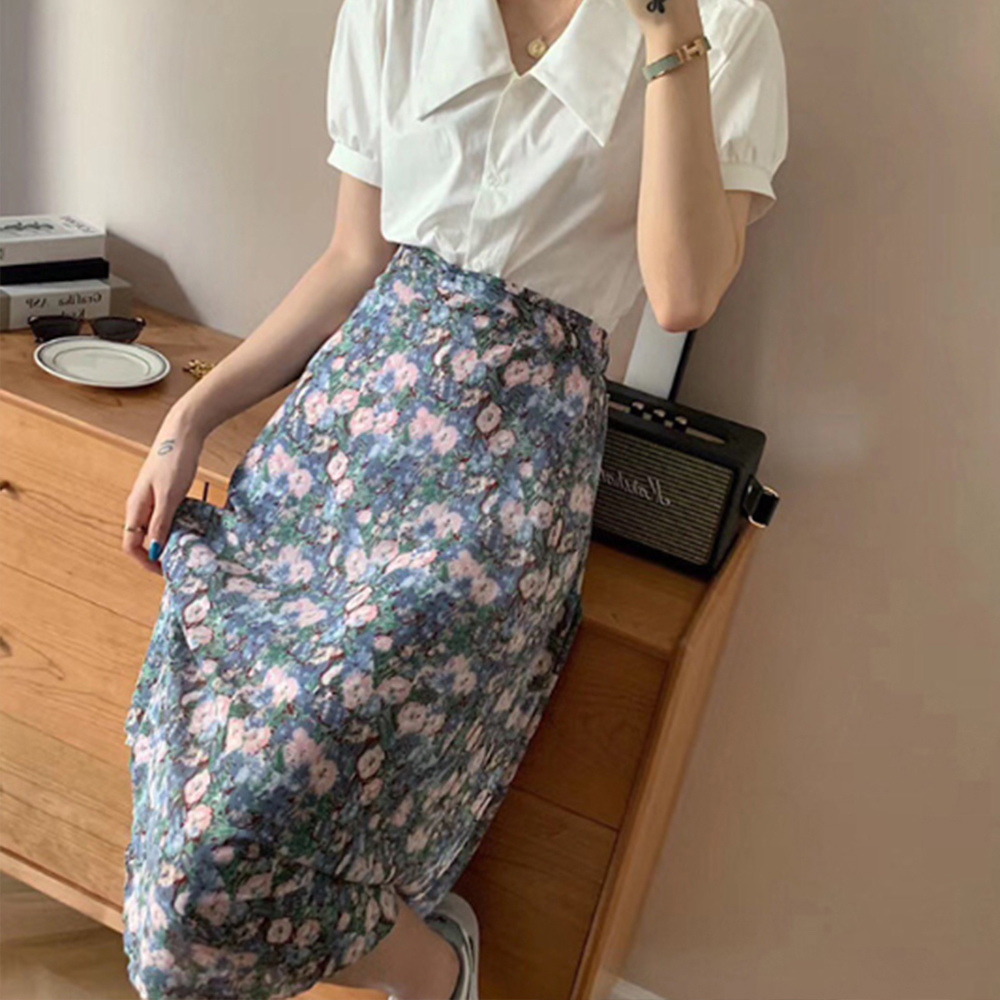 여자 치마 스커트 플라워 꽃무늬 예쁜 롱 여성 긴 데일리 데이트 룩 오피스 편한 중년 - 상품 이미지