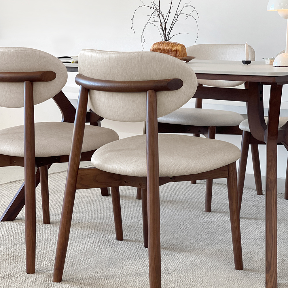 로포텐 고흐 4인용 원목 포세린 세라믹 식탁세트 식탁+의자2+벤치1, 1400mm, 브라운