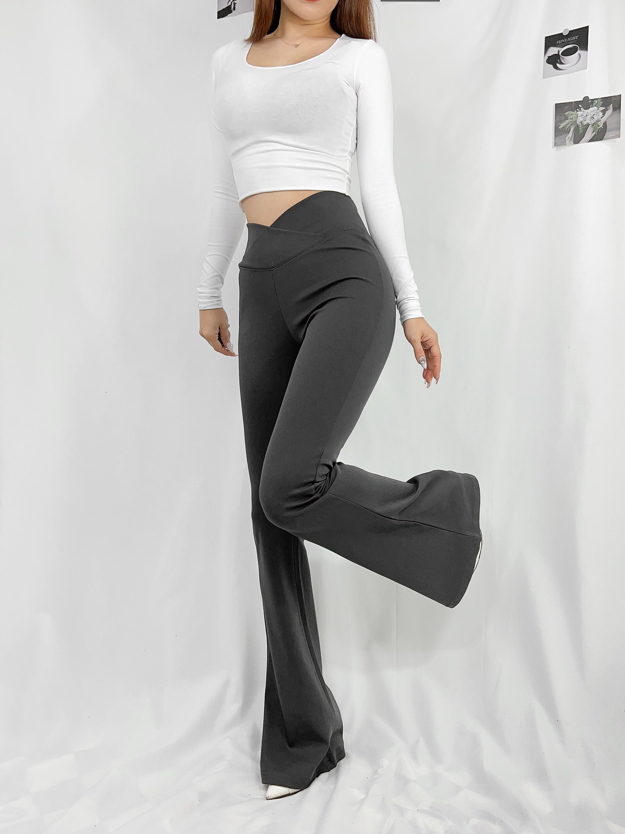 브이 컷팅 롱기장 하이웨스트 밴딩 나팔 슬랙스 부츠컷팬츠 3color - 상세 이미지 2