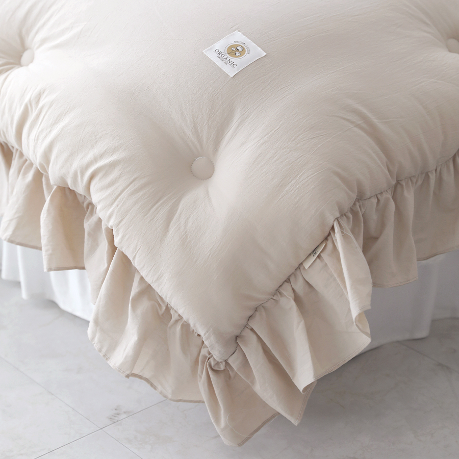 [단독] 오가닉 플레인 프릴 순면60수 옥수수솜 사계절 차렵이불 SS + 베개커버