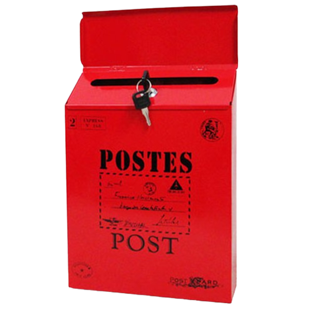 벽에거는 우편함 빨간 우체통 열쇠 자물쇠 벽걸이 - 상품 이미지
