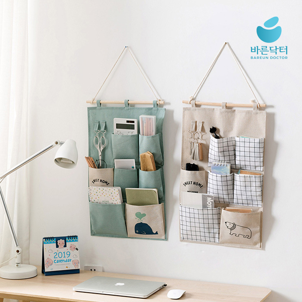 벽걸이 수납 포켓 패브릭 걸이 린넨 소품 정리함 영수증 꽂이 도어 수납함 월 포켓 대형