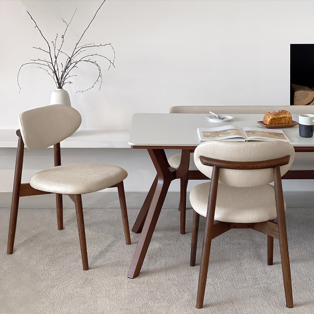 로포텐 고흐 4인용 원목 포세린 세라믹 식탁세트 식탁+의자2+벤치1, 1400mm, 브라운