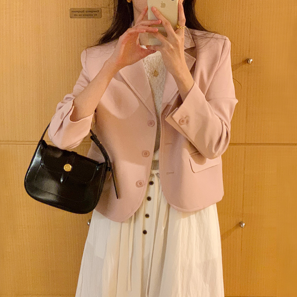 트렌디 싱글 테일러드 여자자켓 숏 크롭자켓 블레이저 여성 가을 재킷 핑크 블랙