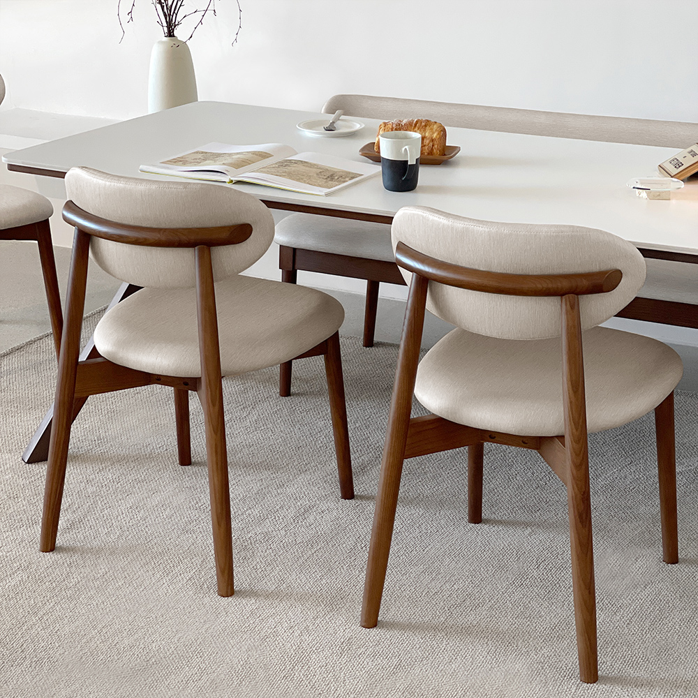 로포텐 고흐 4인용 원목 포세린 세라믹 식탁세트 식탁+의자2+벤치1, 1400mm, 브라운