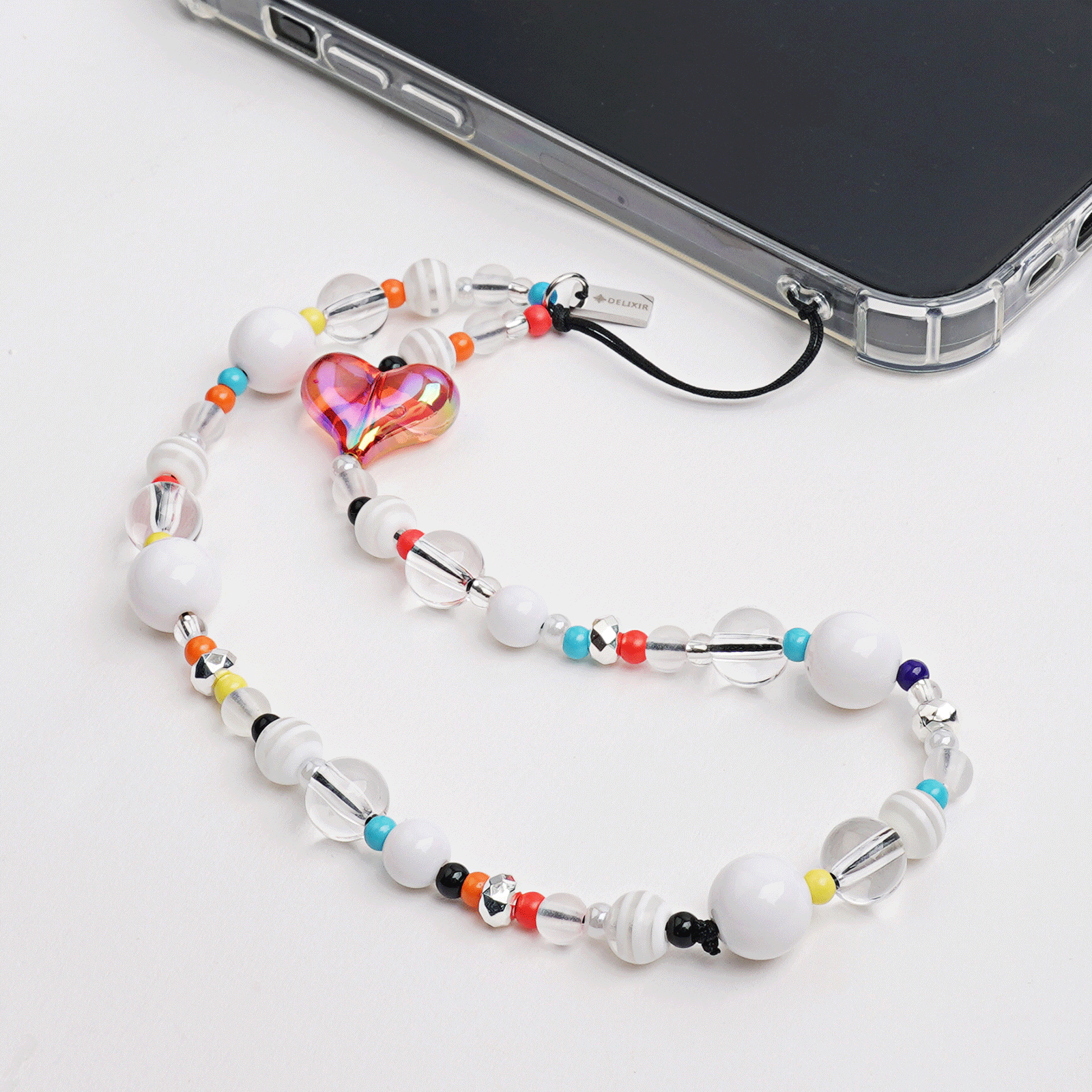 델릭서 오로라 플럼 하트 비즈 스트랩-핸드폰 줄 가방 열쇠 고리 키링 아크릴 키홀더 커플 이미지 7