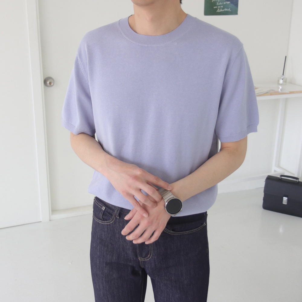 남자반팔니트 오버핏 린넨 무지 남자여름니트 - 상세 이미지 4