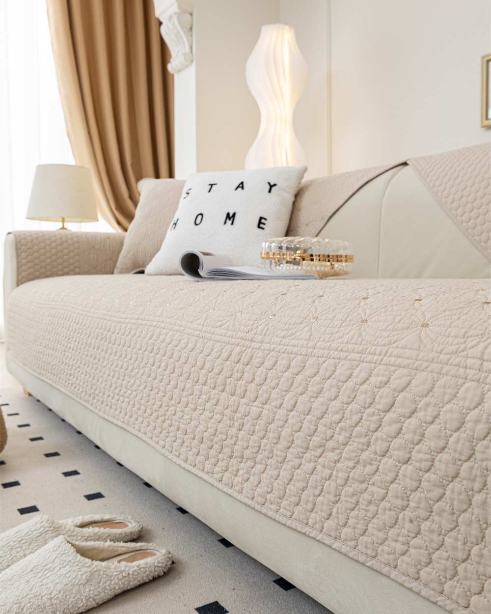 넓은 쇼파패드 순면 돌소파 매트 토퍼 논슬립 깔개 방석 러블리벌룬오프화이트 70x150