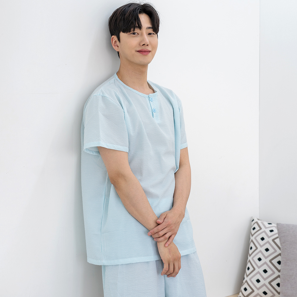 에이원 남성잠옷세트 쿨 엠보 반팔 파자마 홈웨어 잠옷 이미지 4