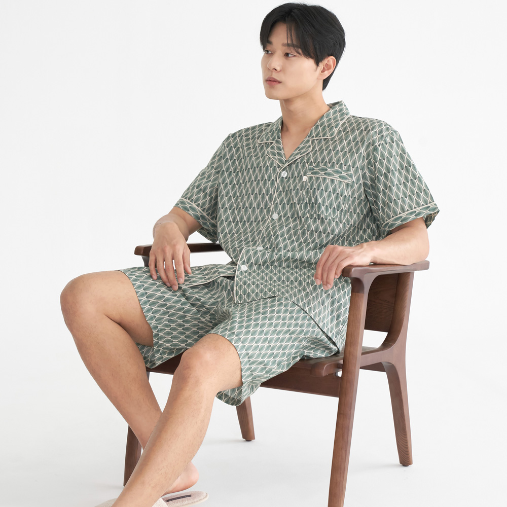 오리엔탈 여름 반팔 순면 남성 빅사이즈 잠옷 파자마 세트 - 상세 이미지 2