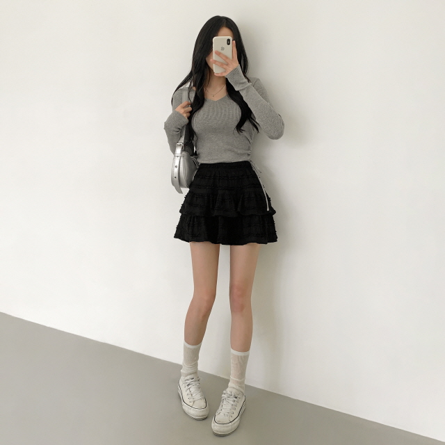 [러블리무드💗] 델피나 레이스 올밴딩 치마 캉캉 프릴 플레어 미니 스커트 상세 이미지 22