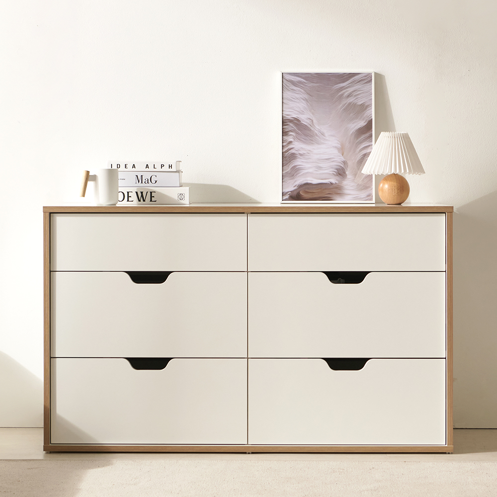 E0자재 무노 와이드 잠금가능 서랍장 1200x480x730mm, 6단, 화이트 (MN1951) 이미지 7