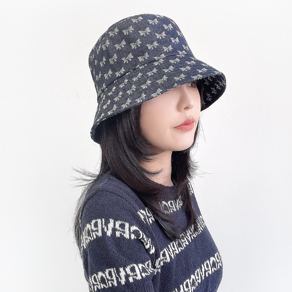 리본 청 데님 여름 여성 챙넓은 벙거지모자 버킷햇 - 상세 이미지 2