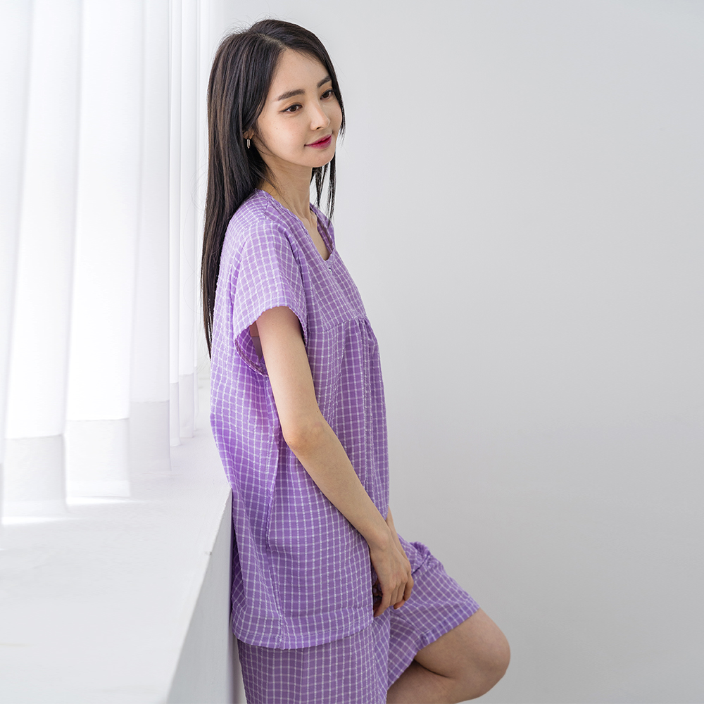 여성잠옷세트 쿨 엠보 반팔 파자마 홈웨어 파자마 홈웨어 - 상세 이미지 2