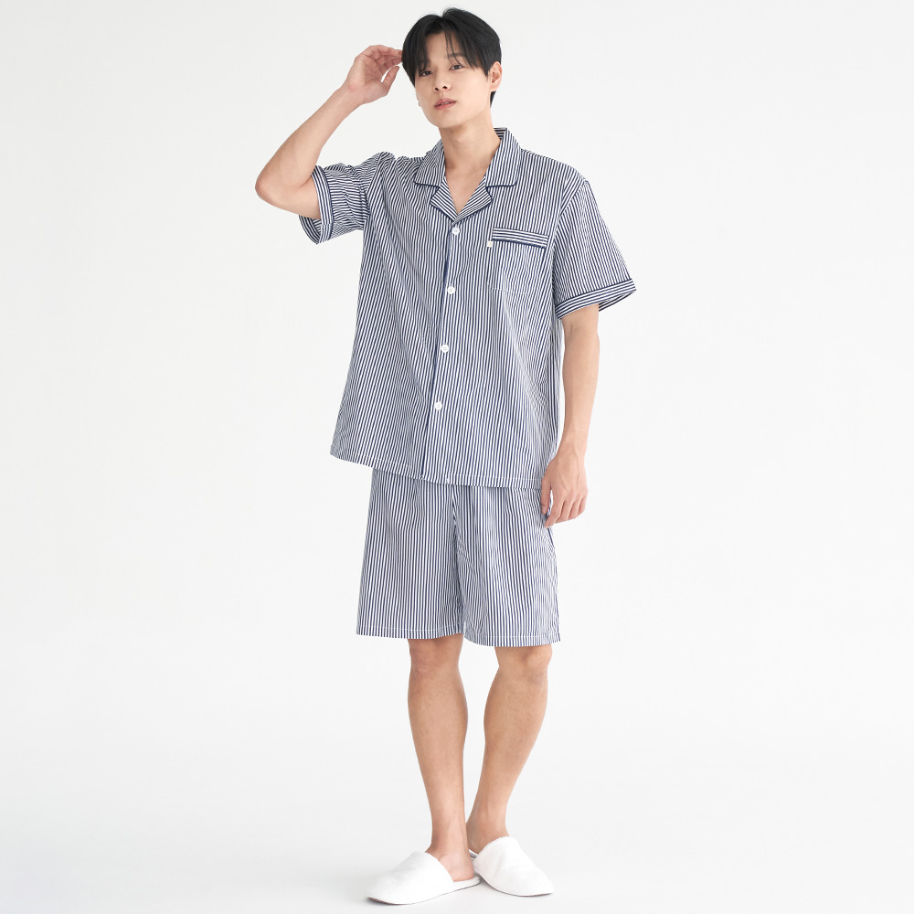 블럭ST 반팔 순면 남성 빅사이즈 잠옷 세트 - 상세 이미지 4
