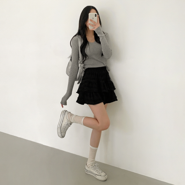 [러블리무드💗] 델피나 레이스 올밴딩 치마 캉캉 프릴 플레어 미니 스커트 상세 이미지 23