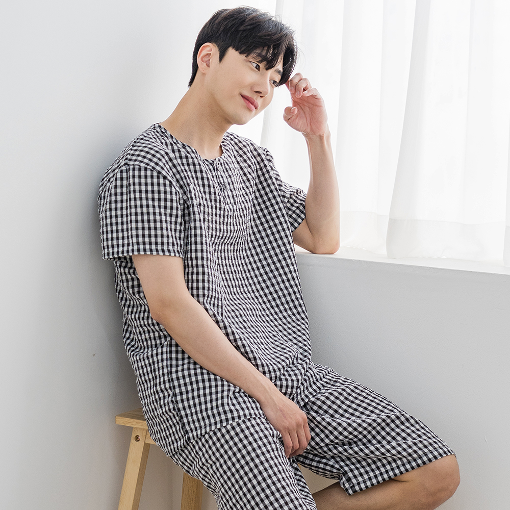 에이원 남성잠옷세트 쿨 엠보 반팔 파자마 홈웨어 잠옷 이미지 2