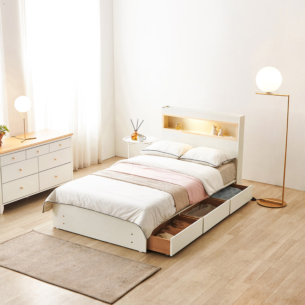 동서가구 이즈카이 편백원목 LED조명 수납 침대 SS 프레임 DF921946