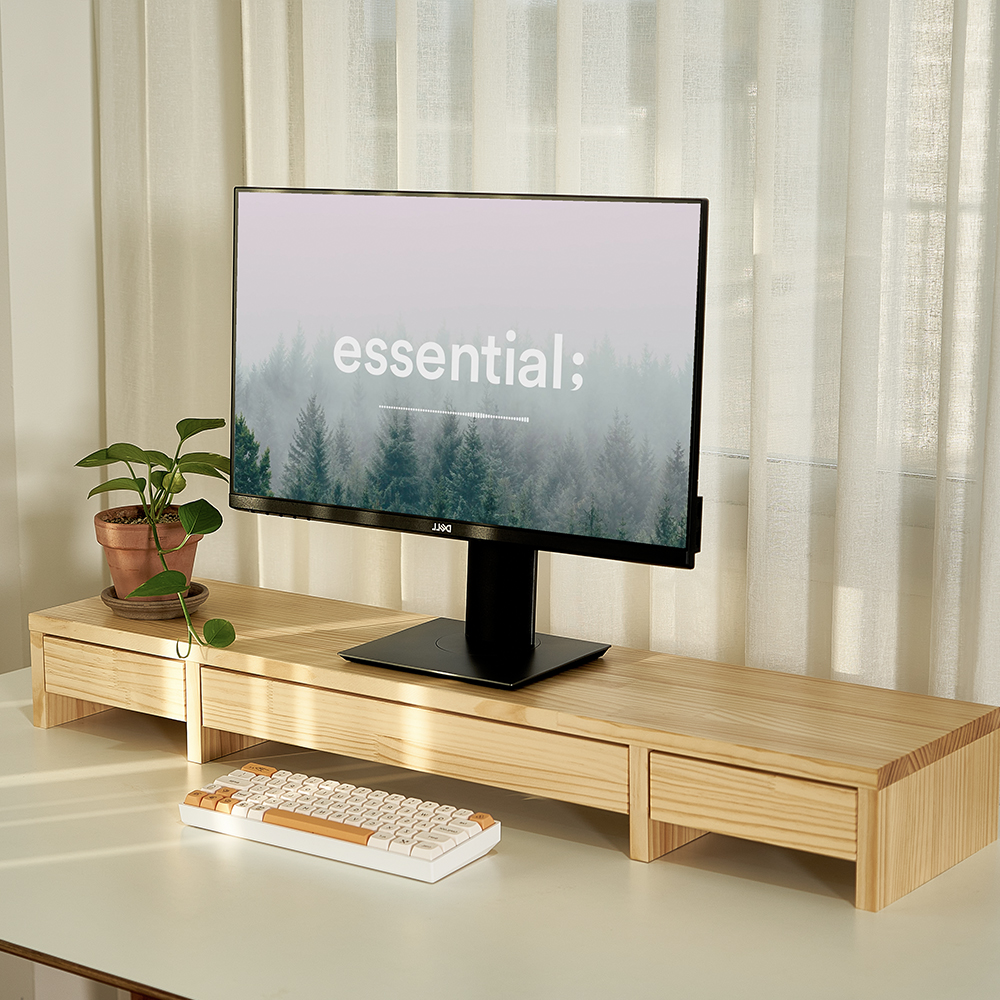 모니터받침대 와이드 듀얼 원목 3서랍형 1000