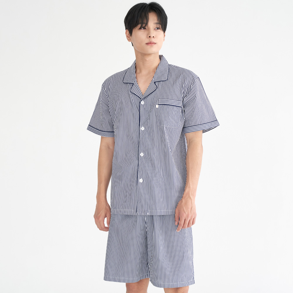 블럭ST 반팔 순면 남성 빅사이즈 잠옷 세트 - 메인 이미지