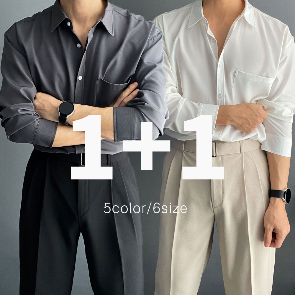 1+1 구김없는셔츠 남자링클프리셔츠 여름긴팔와이셔츠 - 상품 이미지