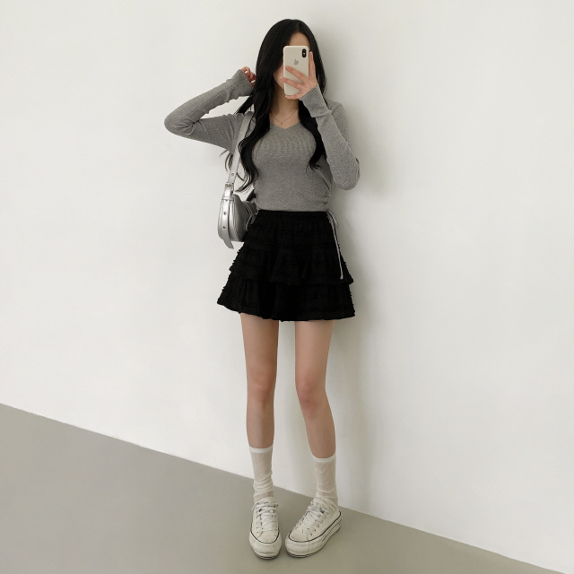 [러블리무드💗] 델피나 레이스 올밴딩 치마 캉캉 프릴 플레어 미니 스커트 상세 이미지 21
