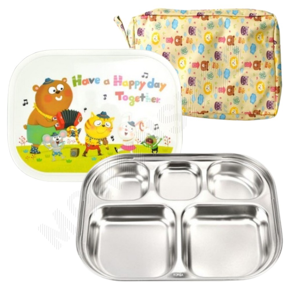 뚜껑있는식판 아이 어린이집 초등 유아 스텐 식판 3구 세트