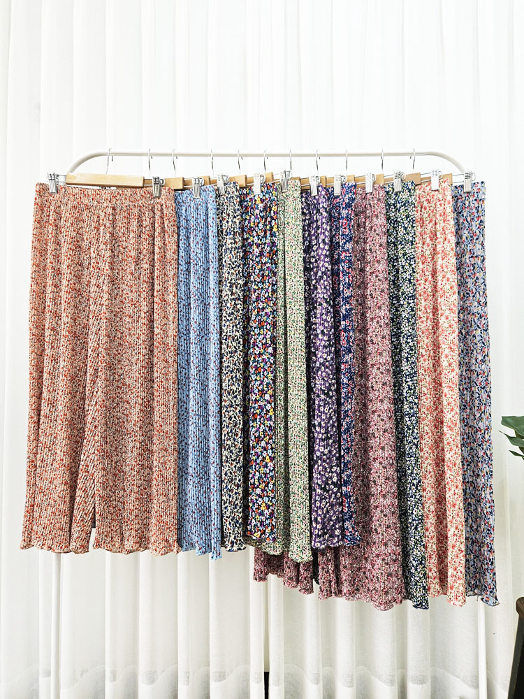 (1+1무배)꽃 스판 밴딩 8부 9부 플라워 냉장고 플리츠바지 몸빼 촌캉스 와이드 주름 통팬츠