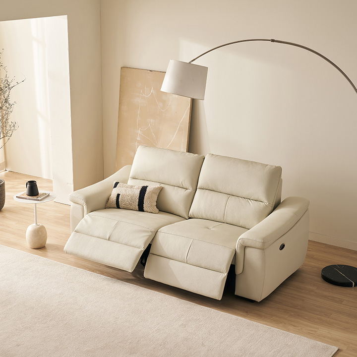 삼익가구 오스번 프리미엄 천연면피 소가죽 전동 리클라이너 소파 3인용