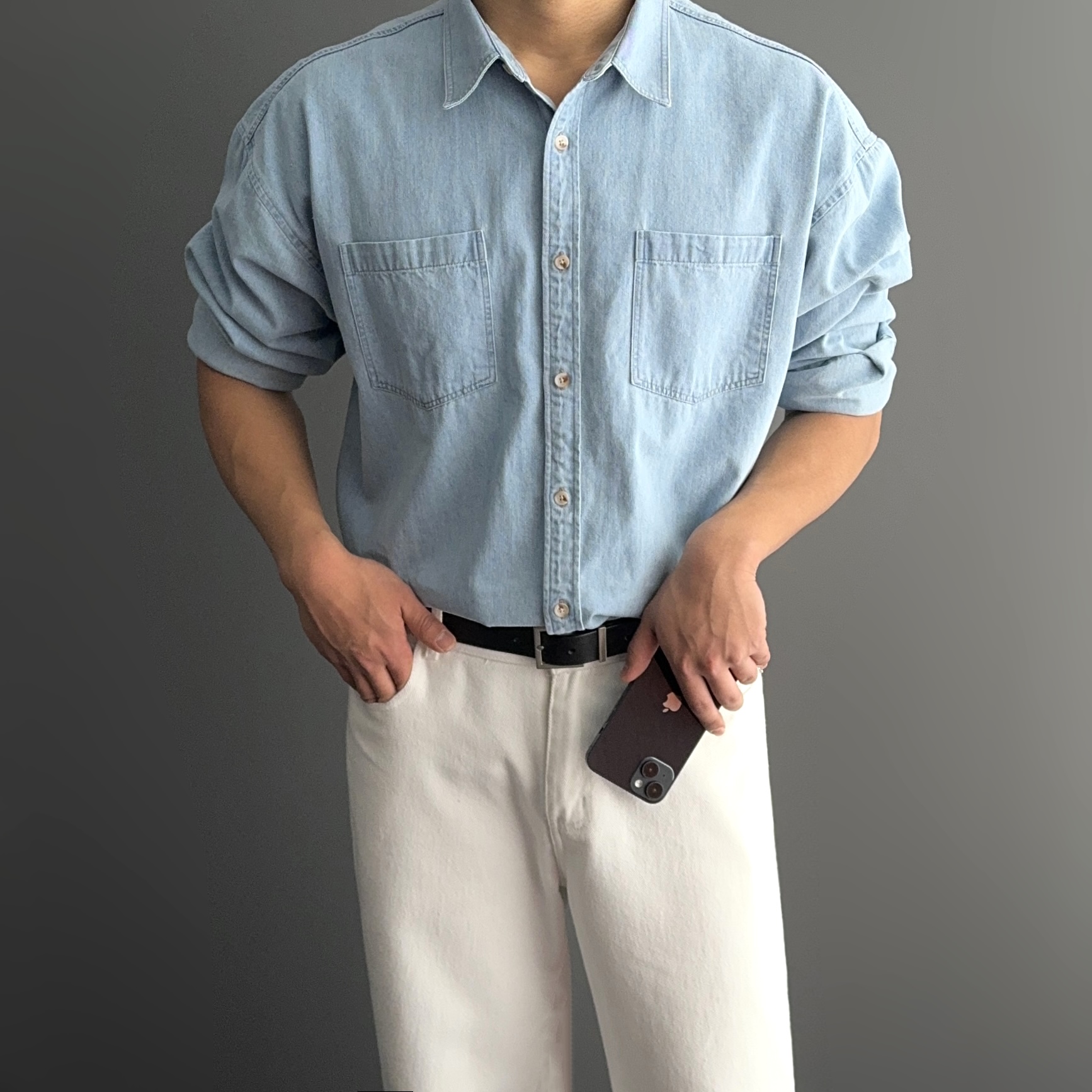 1+1 남자청남방 남성데님셔츠 연청셔츠 - 상세 이미지 2