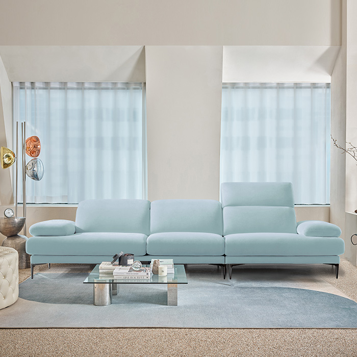 [에싸] 에블린 4인 헤드기능 리브 패브릭 소파+스툴