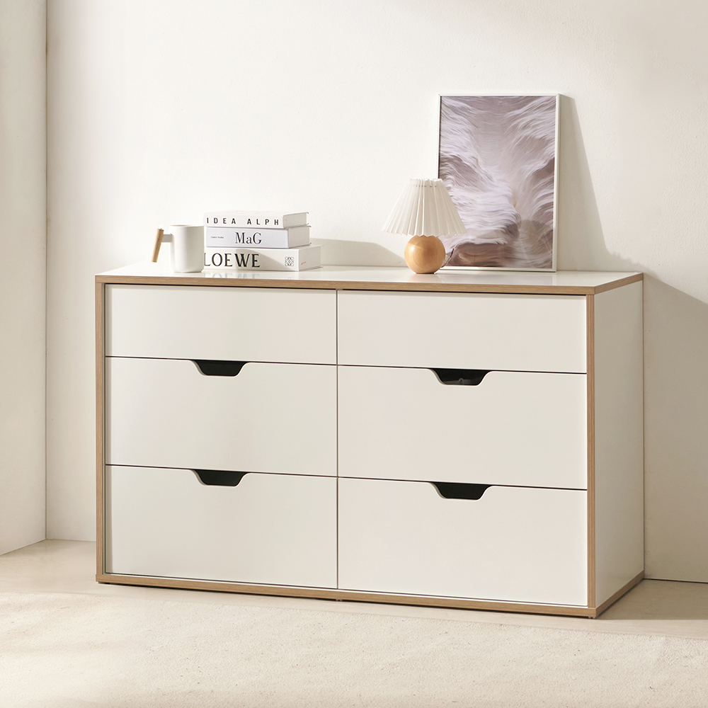 E0자재 무노 와이드 잠금가능 서랍장 1200x480x730mm, 6단, 화이트 (MN1951) - 상세 이미지 2
